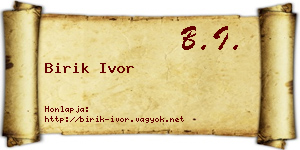 Birik Ivor névjegykártya